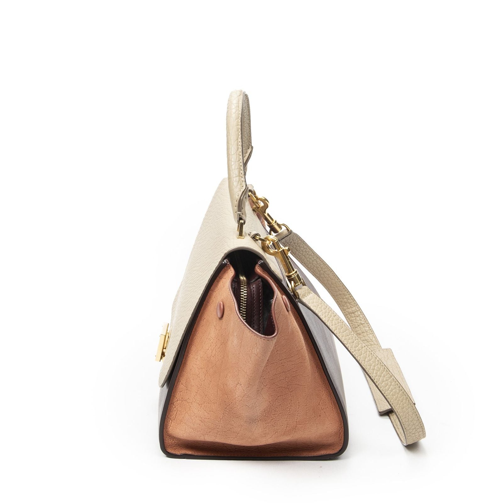 Celine Small Tricolor Trapeze Burgundy Beige Pink Spikes Calfskin Leather — view 3