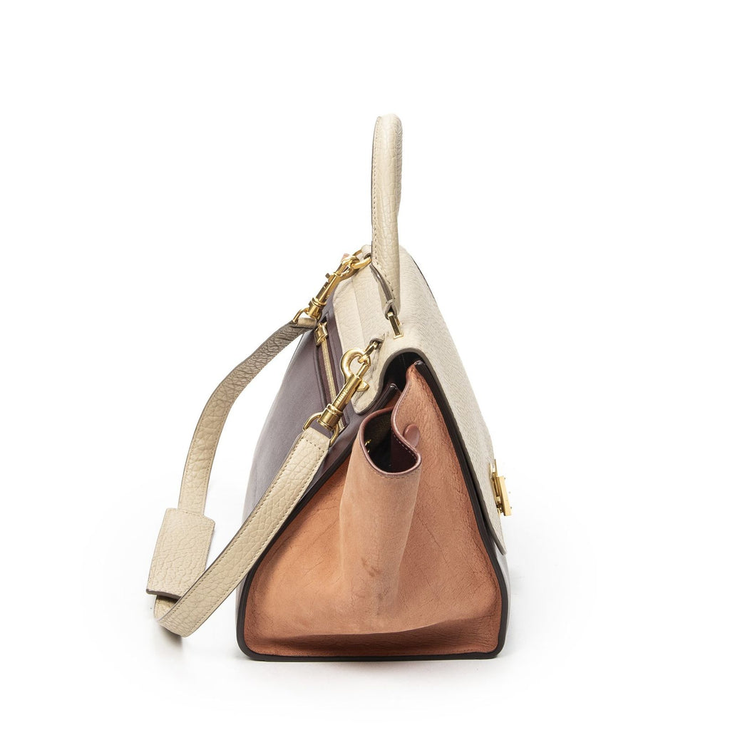 Celine Small Tricolor Trapeze Burgundy Beige Pink Spikes Calfskin Leather — view 4