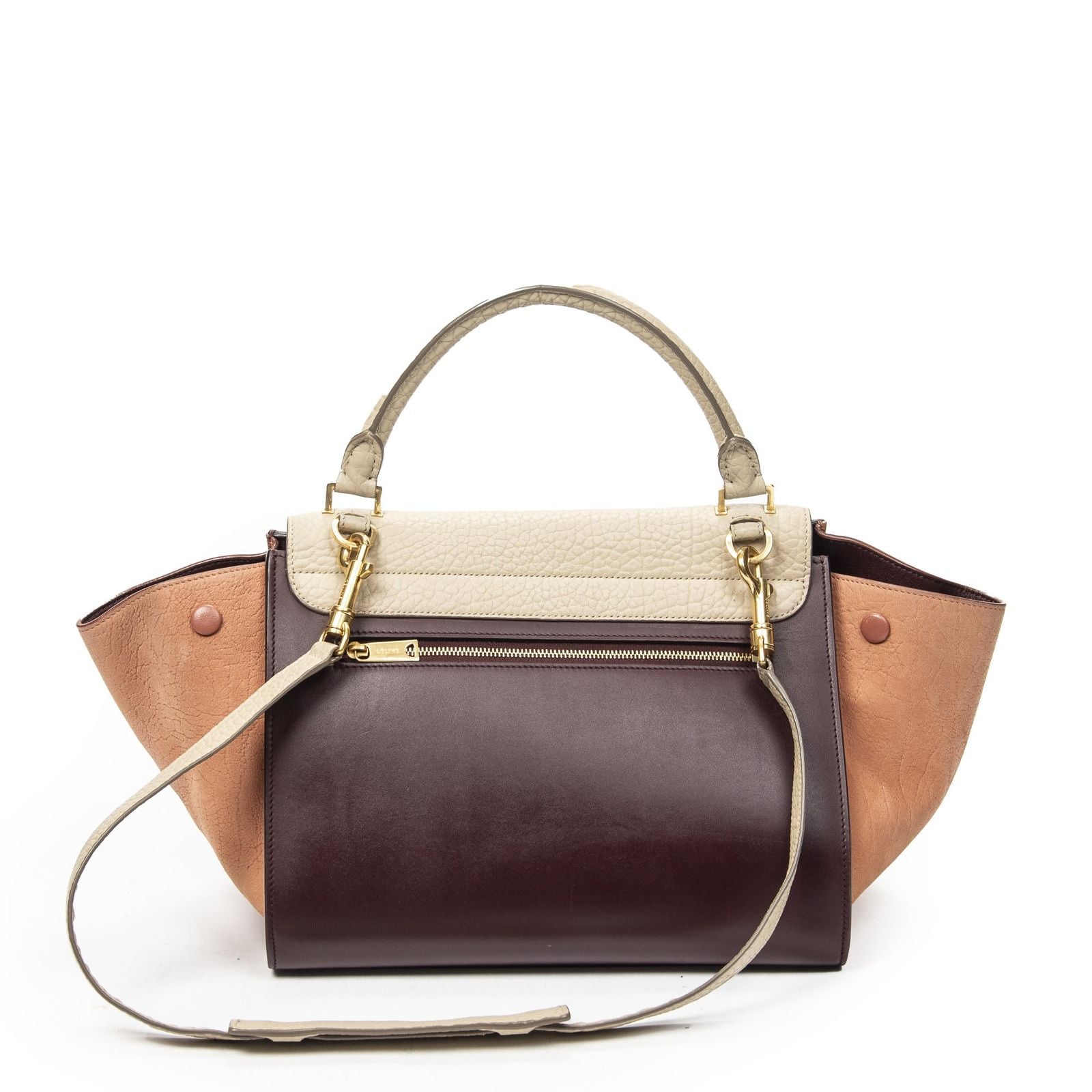 Celine Small Tricolor Trapeze Burgundy Beige Pink Spikes Calfskin Leather — view 5