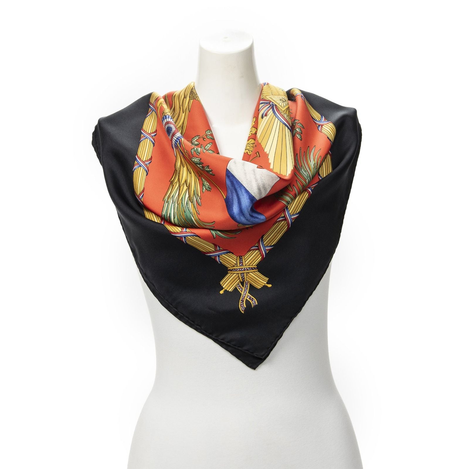 Hermes Scarf Red Black Gold Silk
