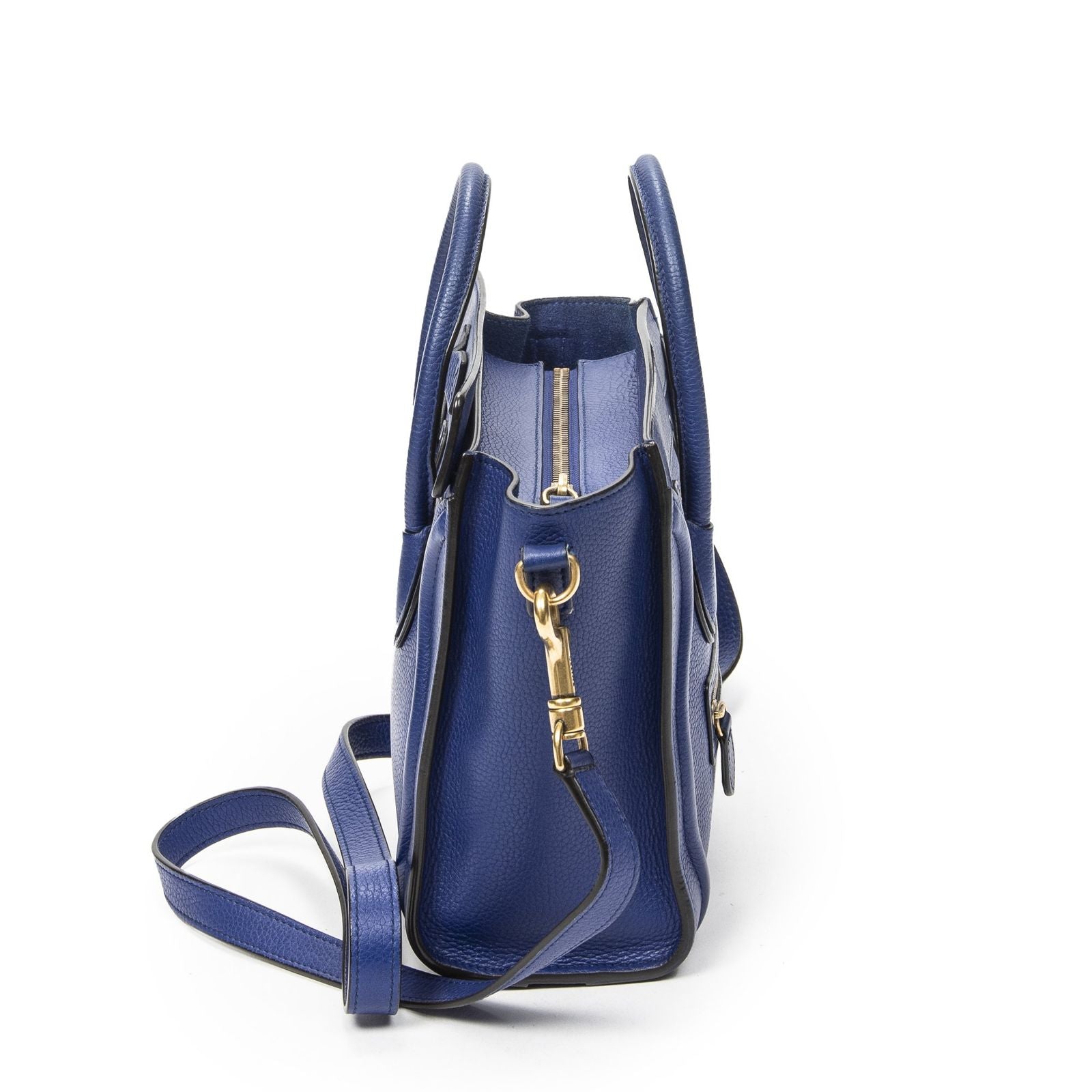 Celine Nano Luggage Blue Grain Calfskin Leather Handbag — view 4