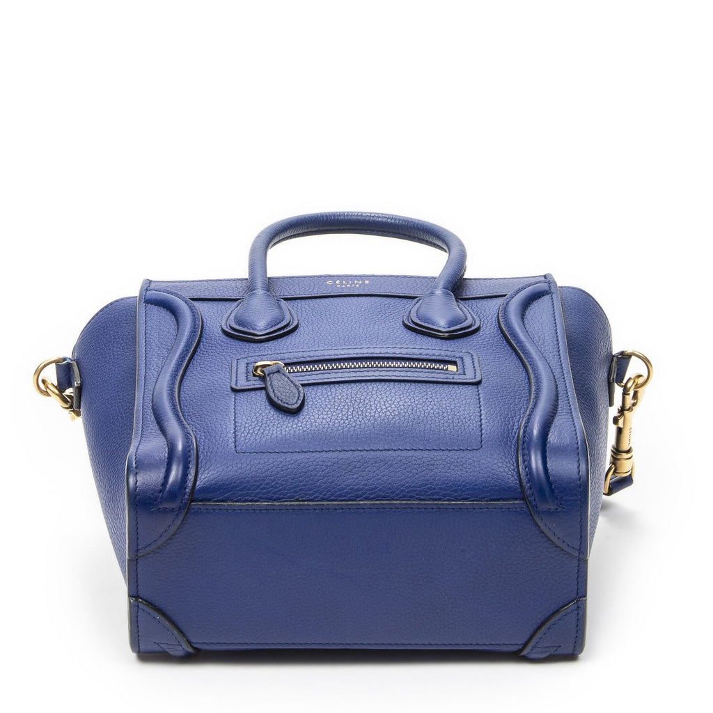 Celine Nano Luggage Blue Grain Calfskin Leather Handbag — view 6