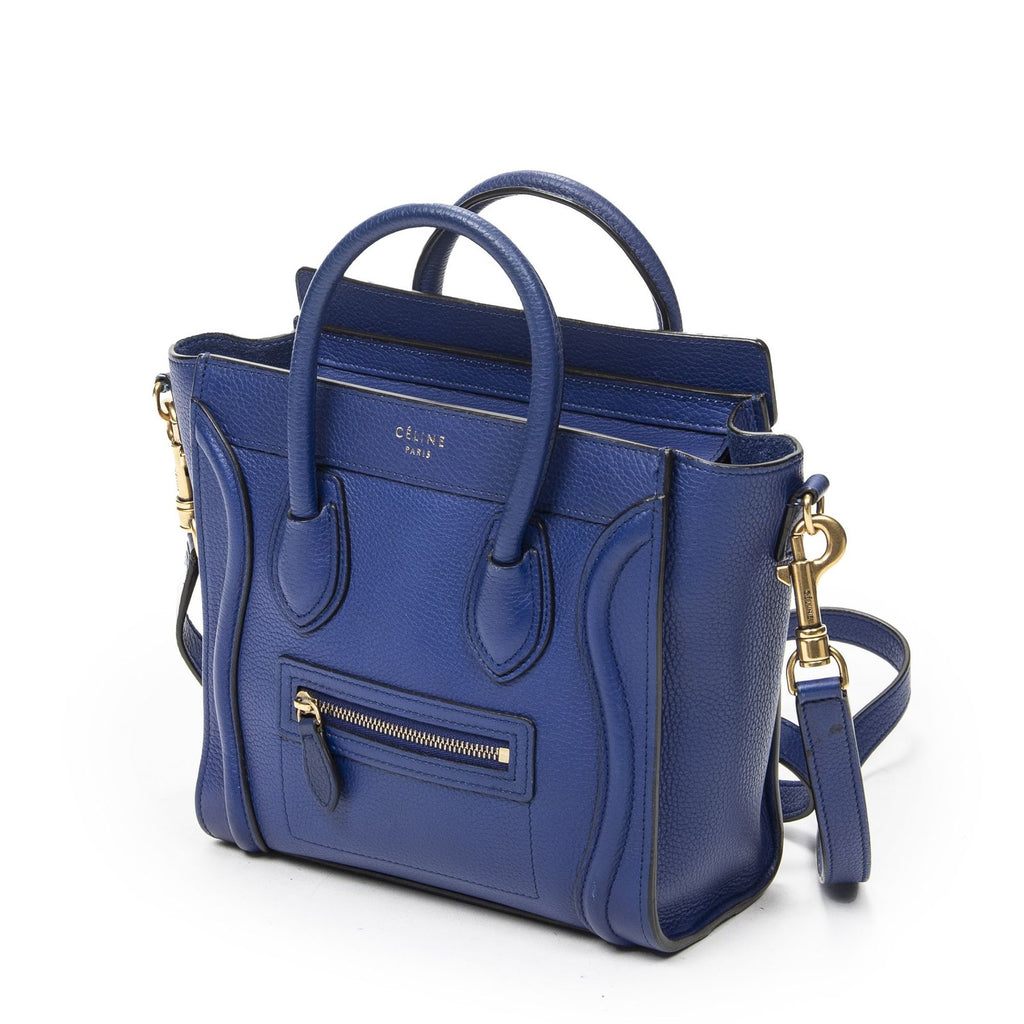 Celine Nano Luggage Blue Grain Calfskin Leather Handbag — view 2