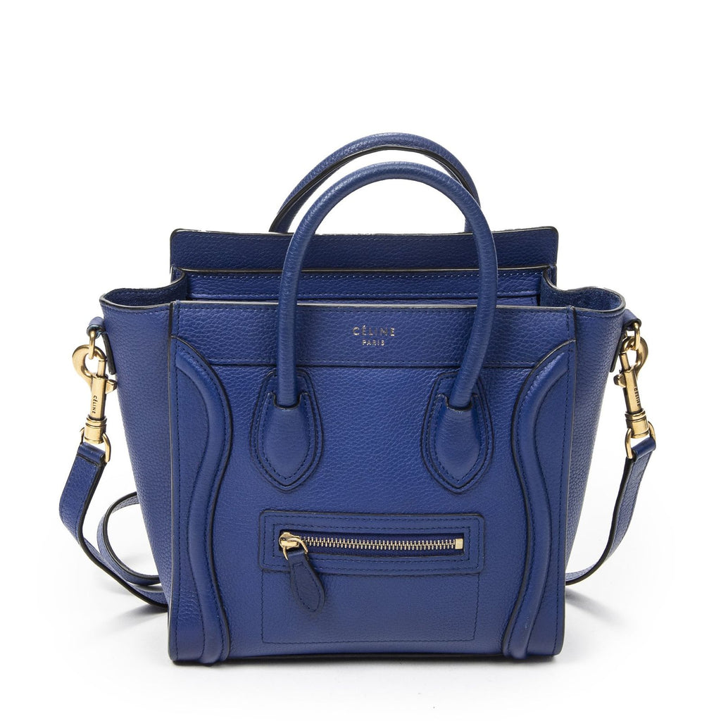 Celine Nano Luggage Blue Grain Calfskin Leather Handbag