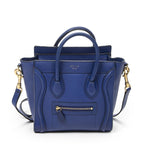 Celine Nano Luggage Blue Grain Calfskin Leather Handbag