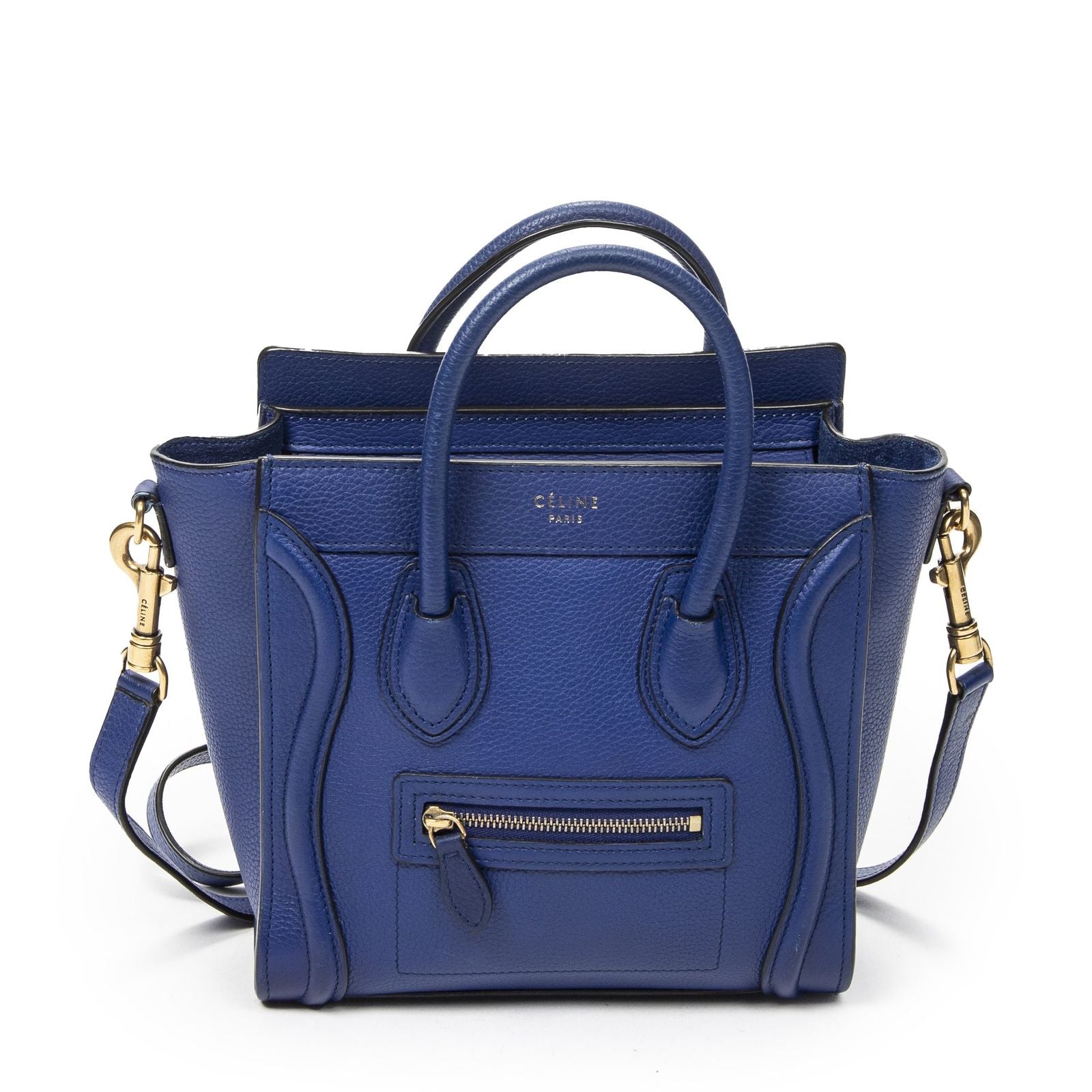 Celine Nano Luggage Blue Grain Calfskin Leather Handbag