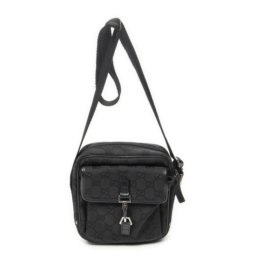 Gucci Zip Messenger Crossbody Black GG Canvas