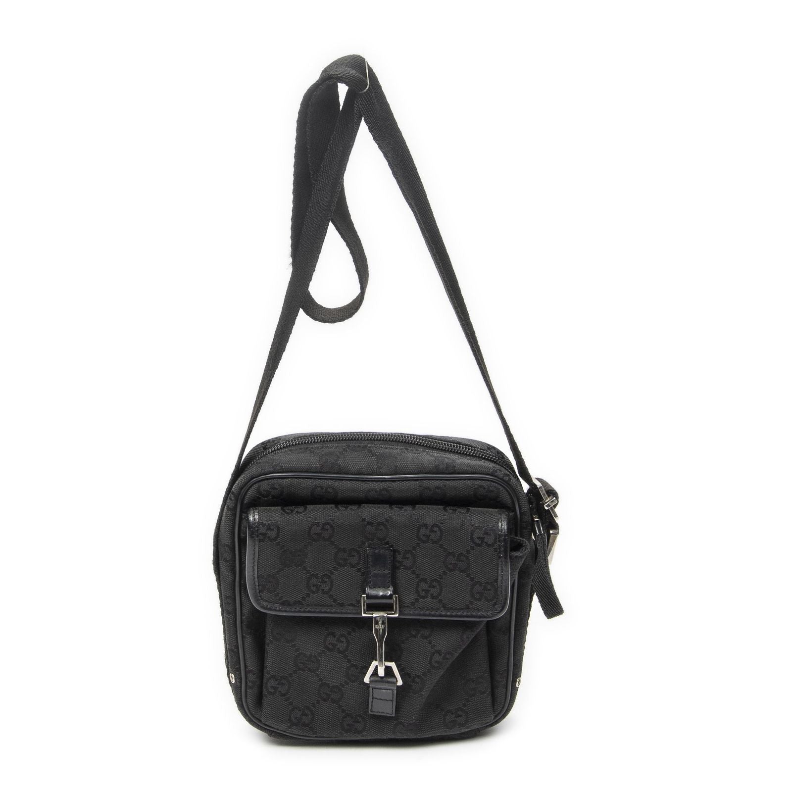 Gucci Zip Messenger Crossbody Black GG Canvas
