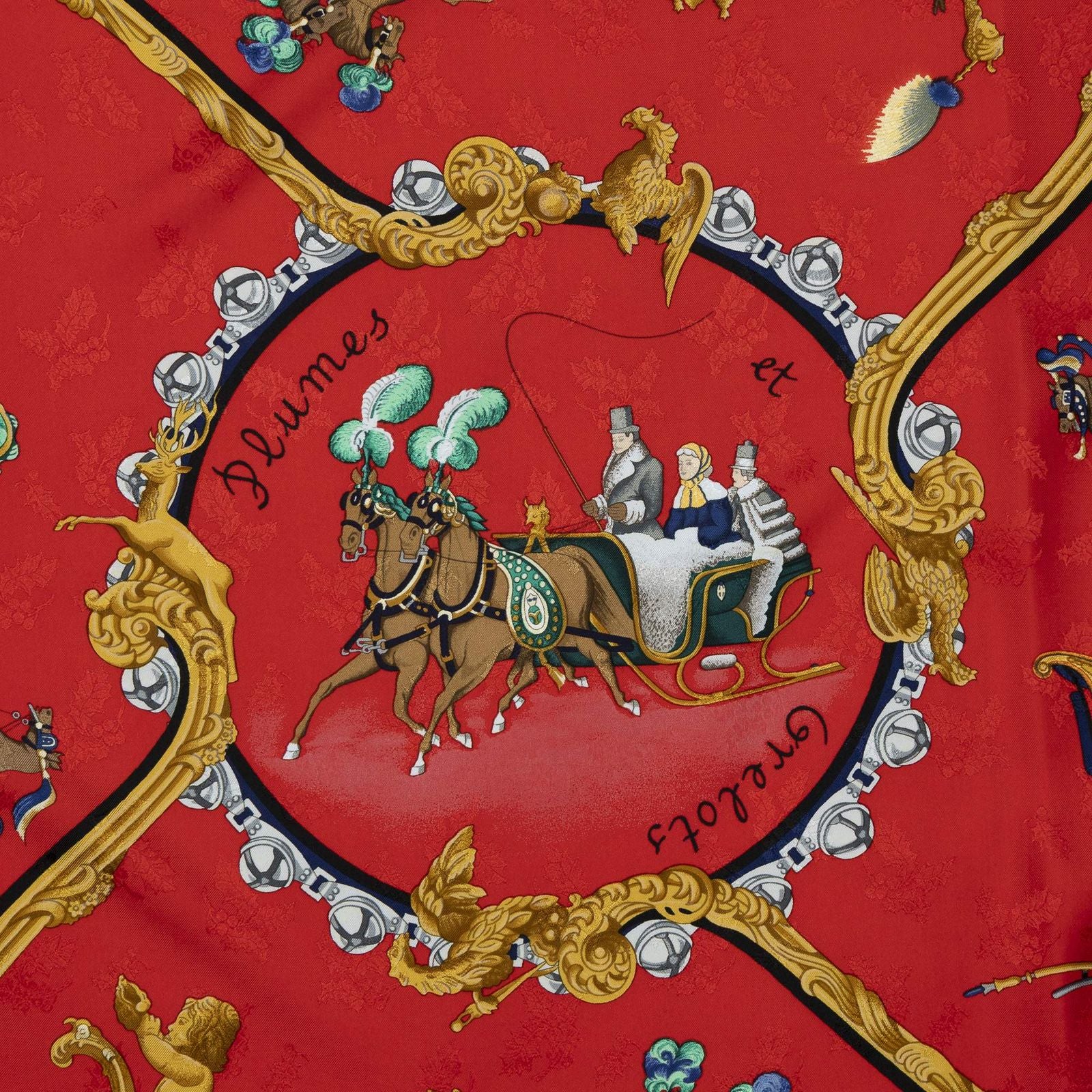 Hermes Scarf Red Navy Jacquard Silk — view 3