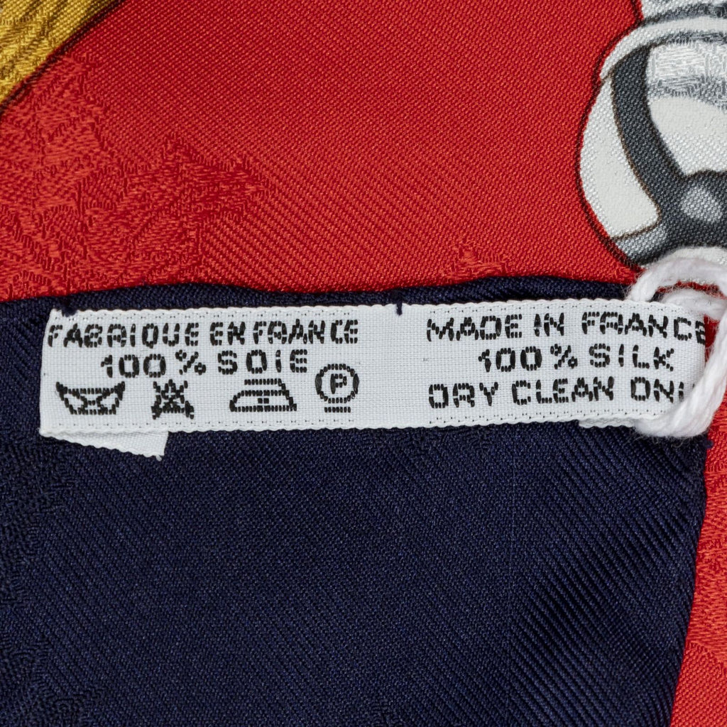 Hermes Scarf Red Navy Jacquard Silk — view 5