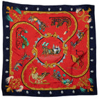 Hermes Scarf Red Navy Jacquard Silk — view 2