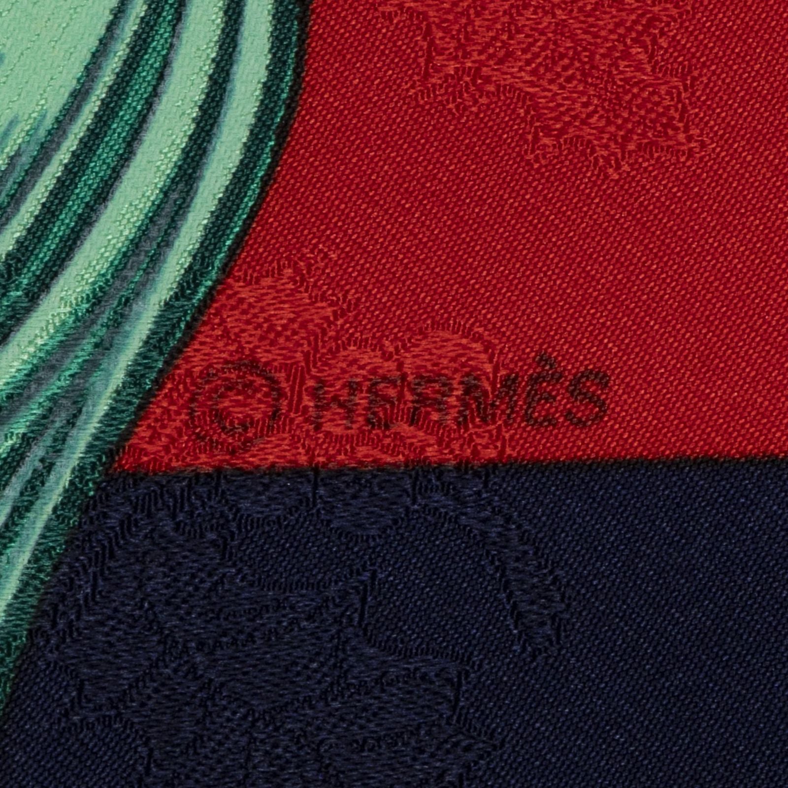 Hermes Scarf Red Navy Jacquard Silk — view 4