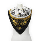 Hermes Scarf Black White Gold Silk