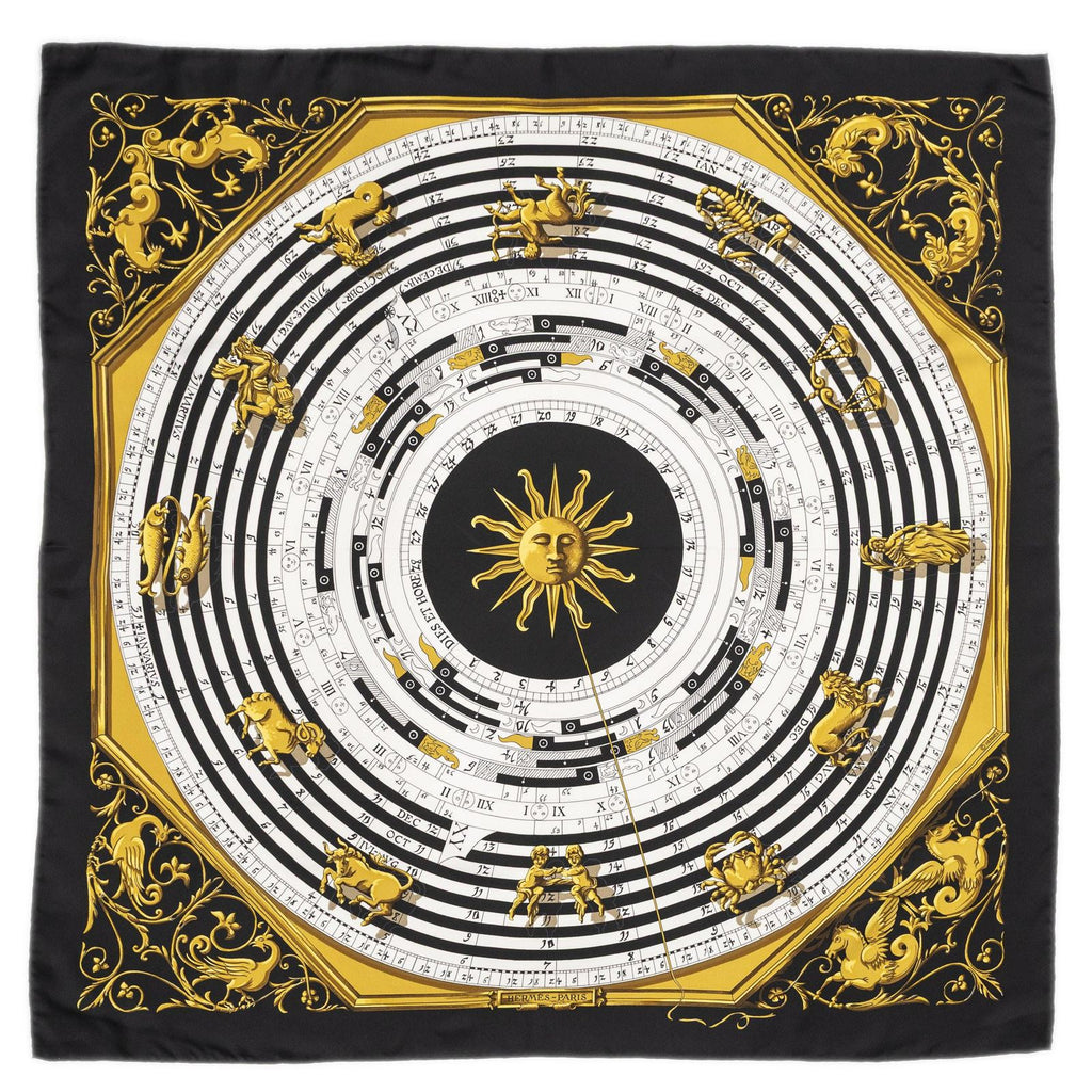 Hermes Scarf Black White Gold Silk — view 2