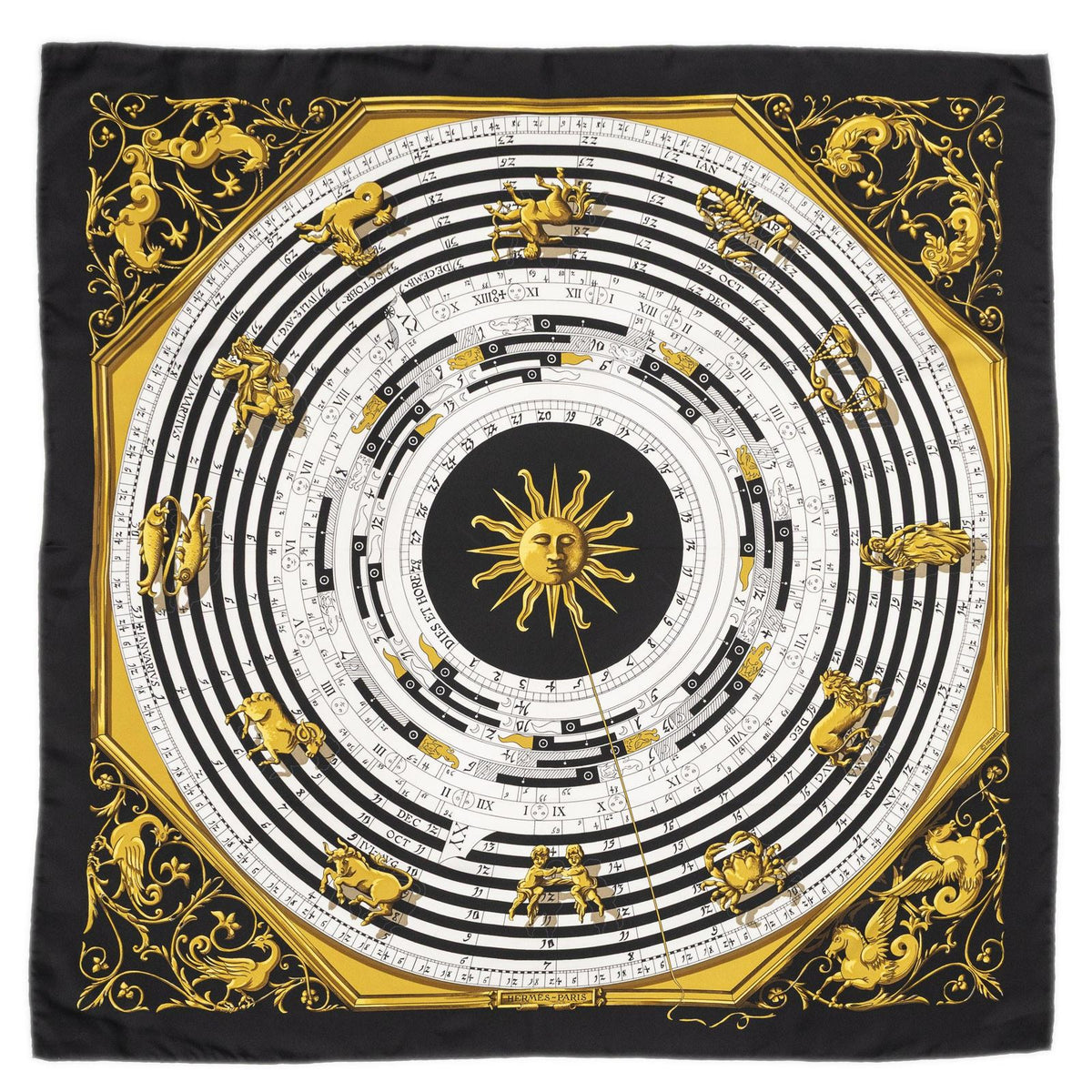 Hermes Scarf Black White Gold Silk — view 2