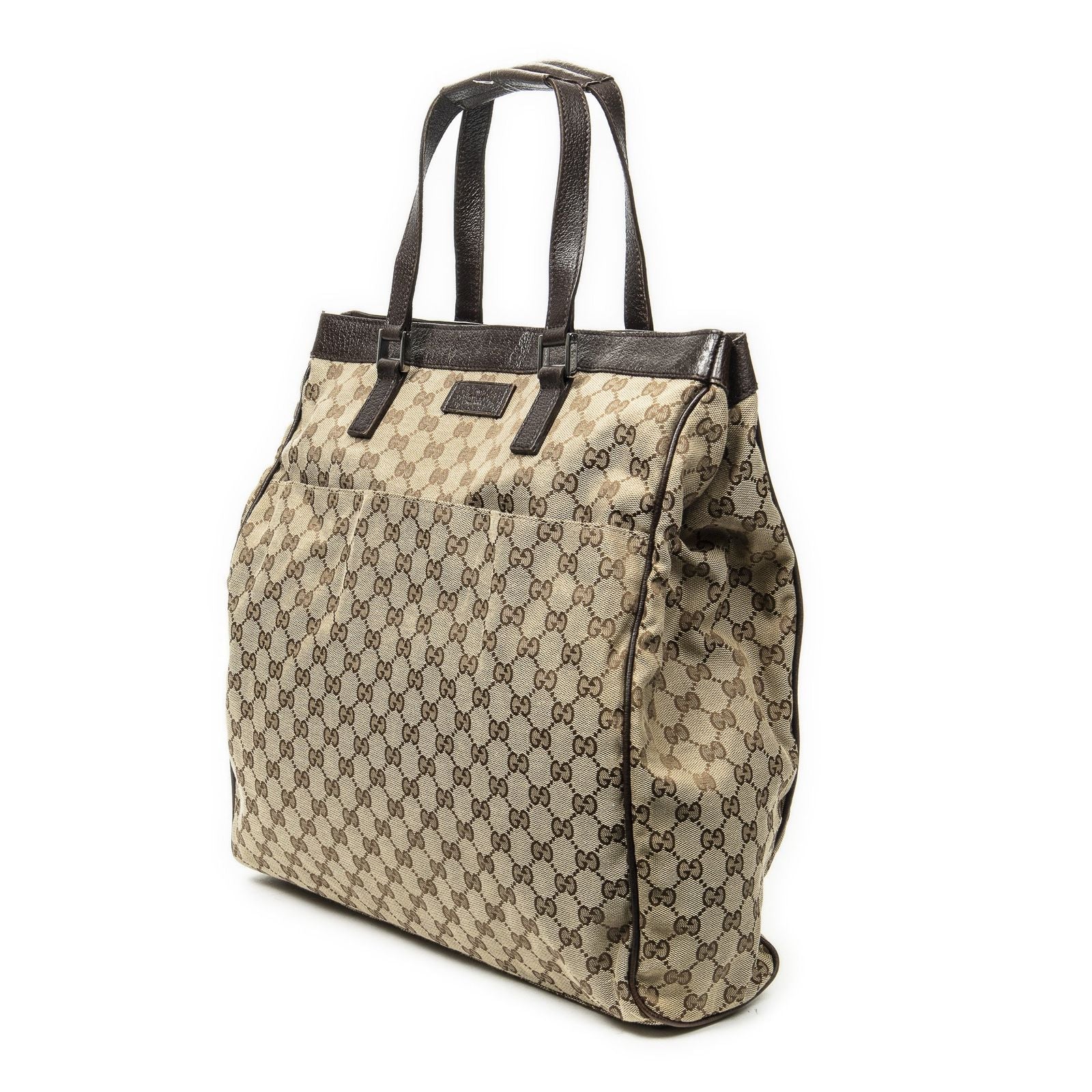 Gucci Pocket Shopping Tote Bag Beige Brown GG Canvas — view 2
