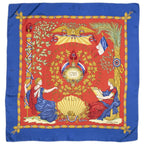 Hermes Scarf Blue Red 100% Gold Twill Silk — view 2