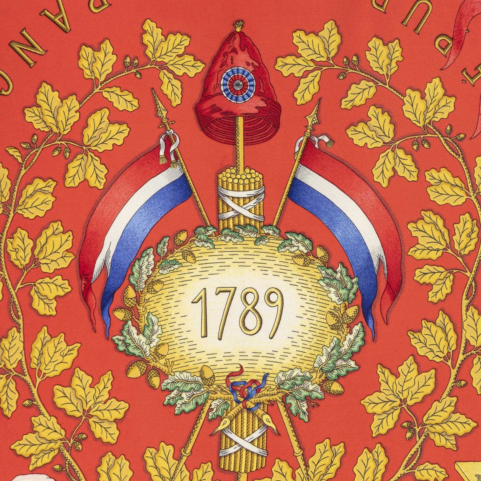 Hermes Scarf Blue Red 100% Gold Twill Silk — view 3