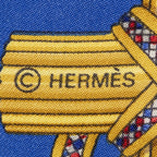 Hermes Scarf Blue Red 100% Gold Twill Silk — view 4