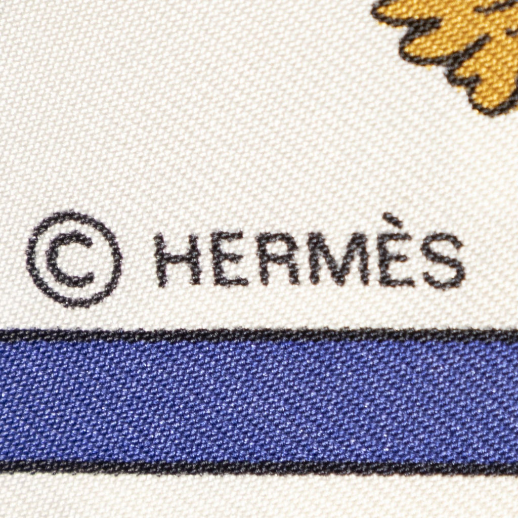 Hermes Scarf Blue Ivory Orange Silk — view 4