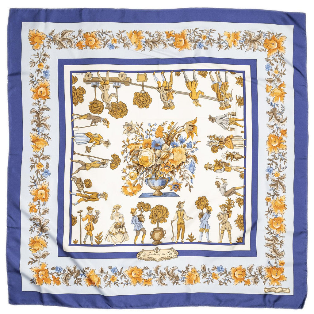 Hermes Scarf Blue Ivory Orange Silk — view 2