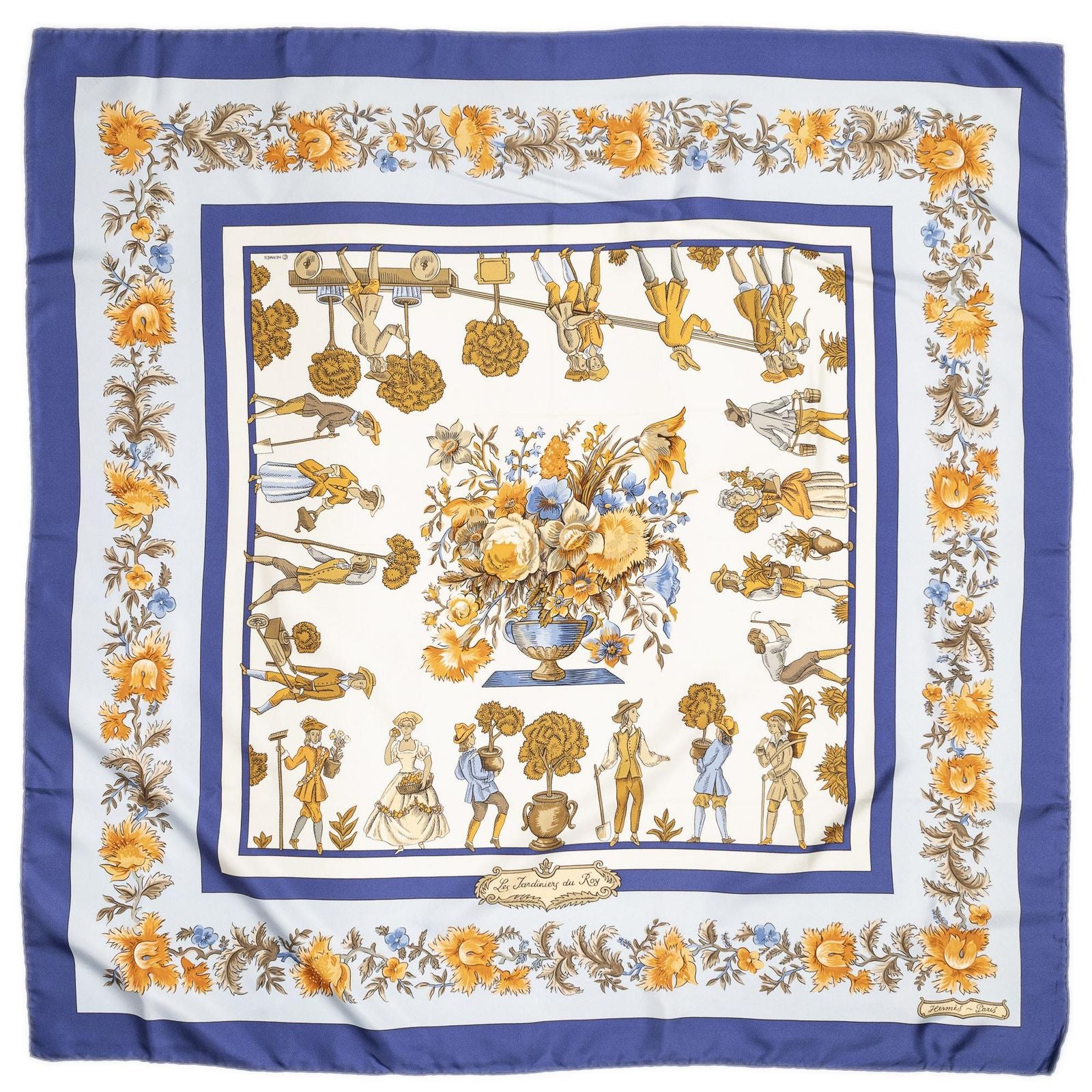 Hermes Scarf Blue Ivory Orange Silk — view 2