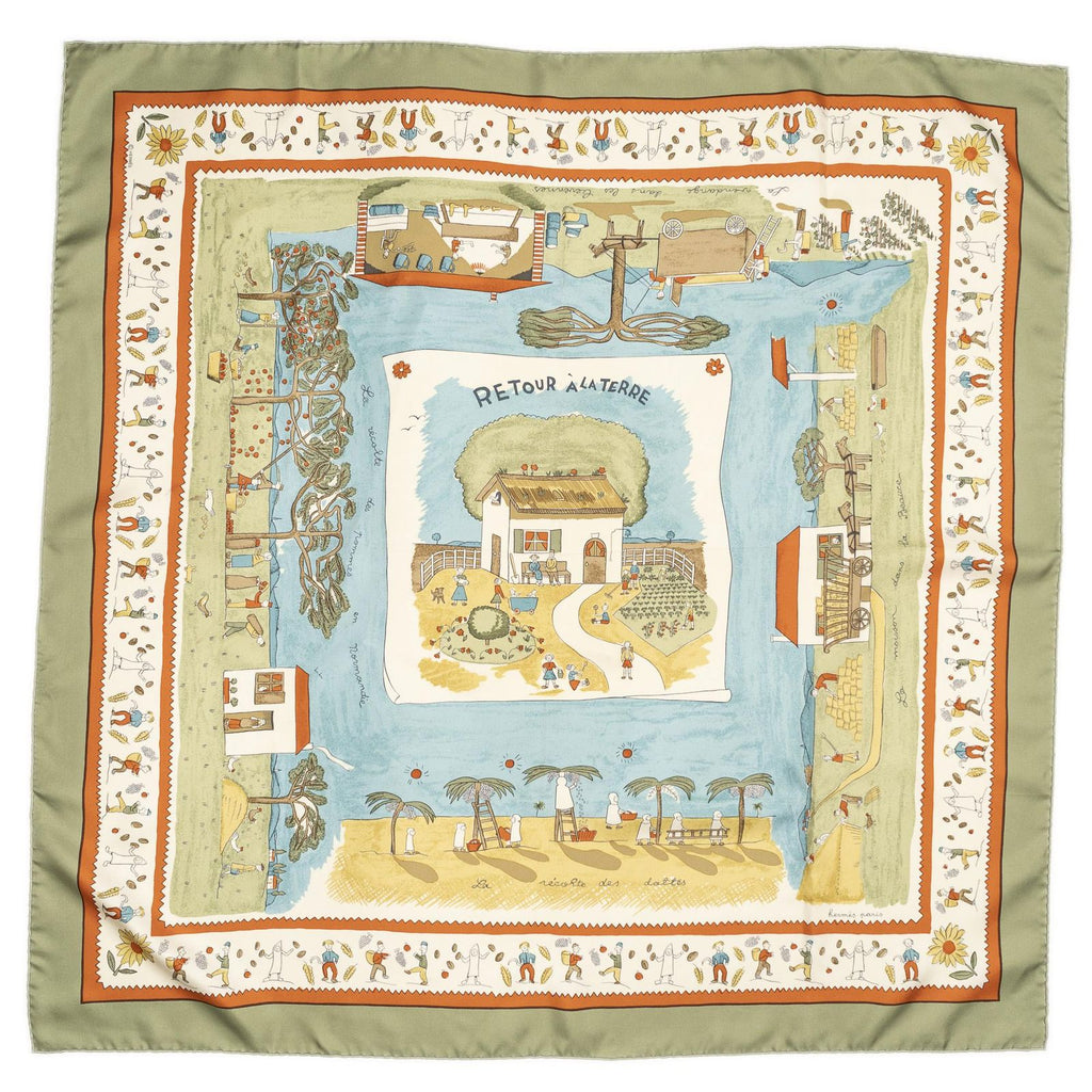 Hermes Scarf Green Blue Ivory 100% Twill Silk — view 2