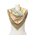 Hermes Scarf Green Blue Ivory 100% Twill Silk