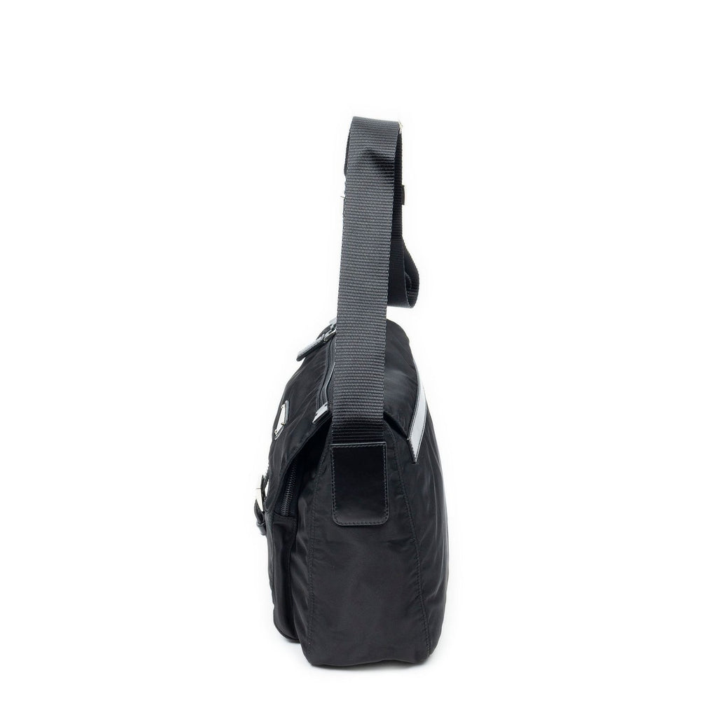 Prada Small Buckle Flap Bag Messenger Black Nylon Canvas — view 3