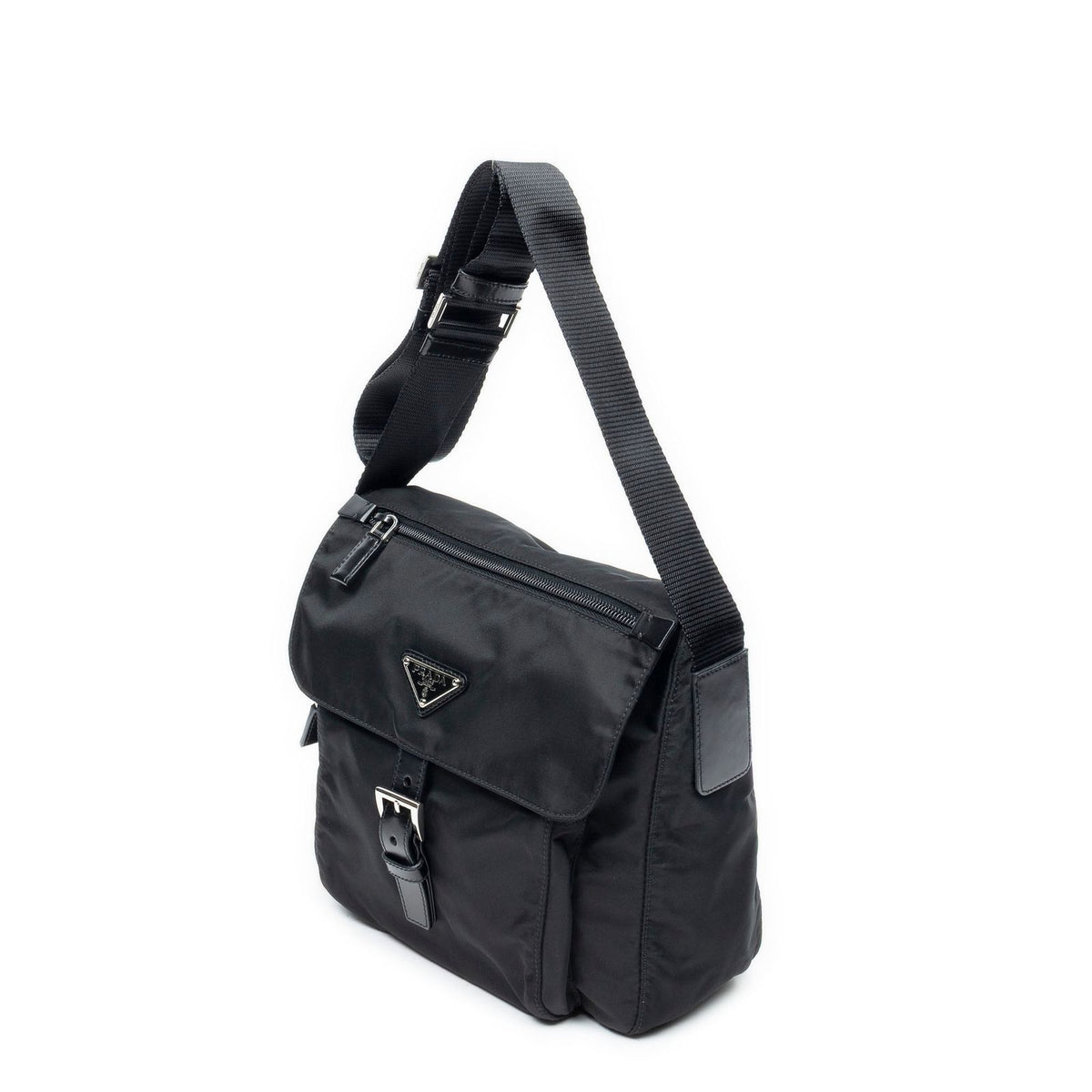 Prada Small Buckle Flap Bag Messenger Black Nylon Canvas — view 2