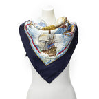 Hermes Scarf Navy Ivory Gold Silk