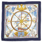 Hermes Scarf Navy Ivory Gold Silk — view 2