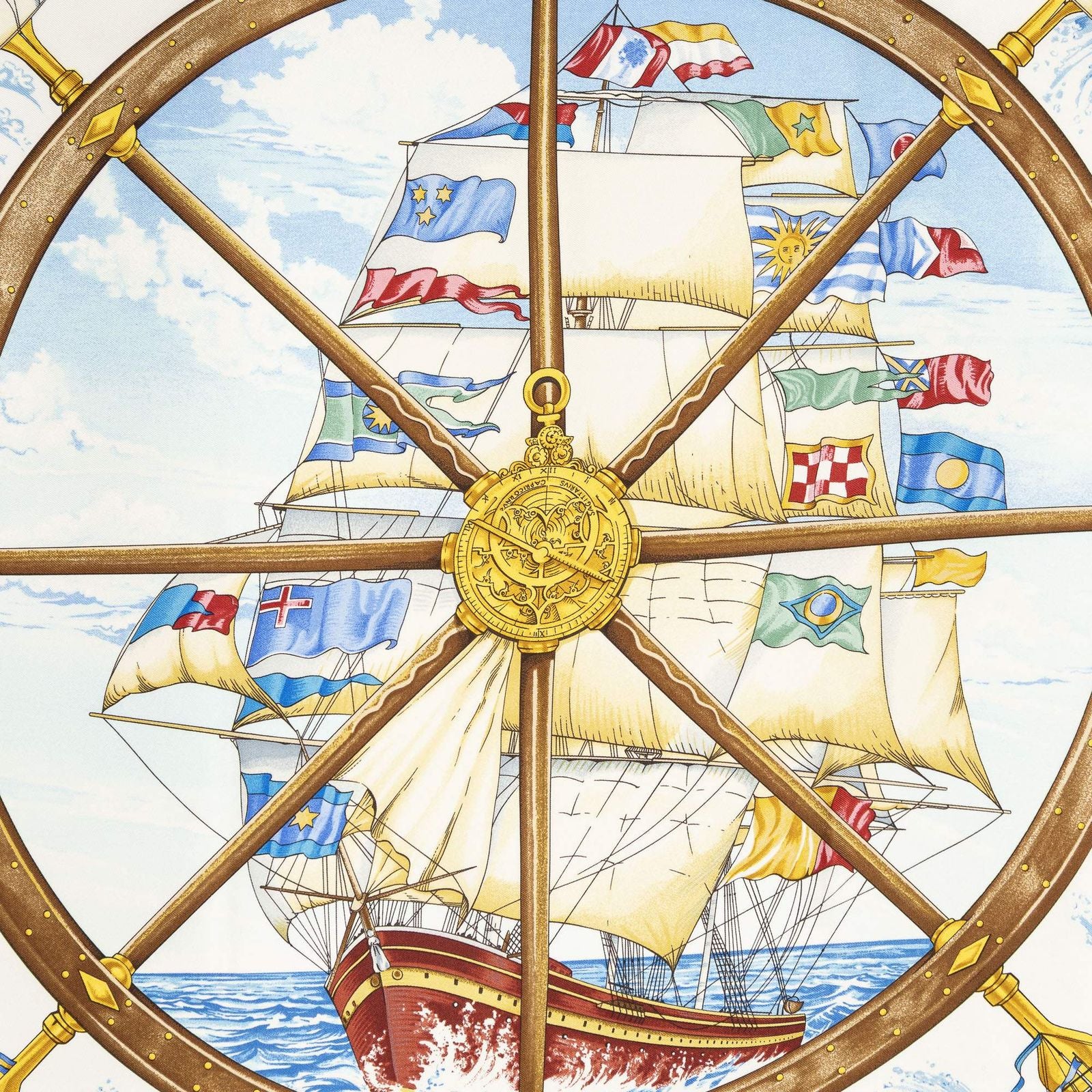 Hermes Scarf Navy Ivory Gold Silk — view 3
