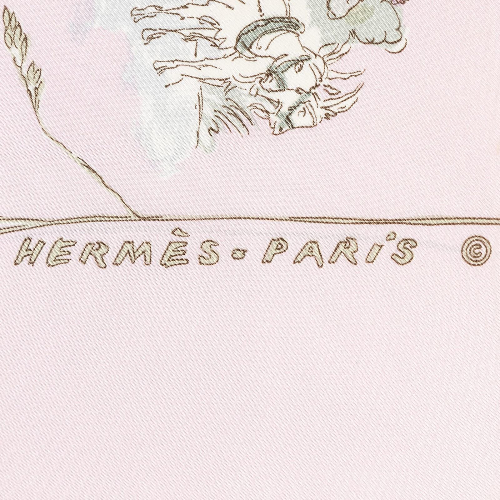 Hermes Scarf Light Pink Green Silk — view 4