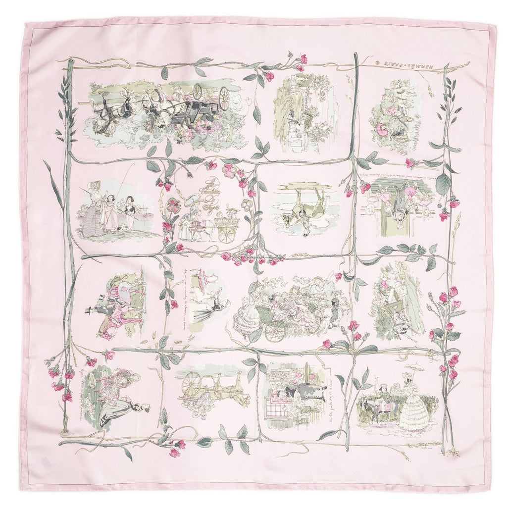 Hermes Scarf Light Pink Green Silk — view 2