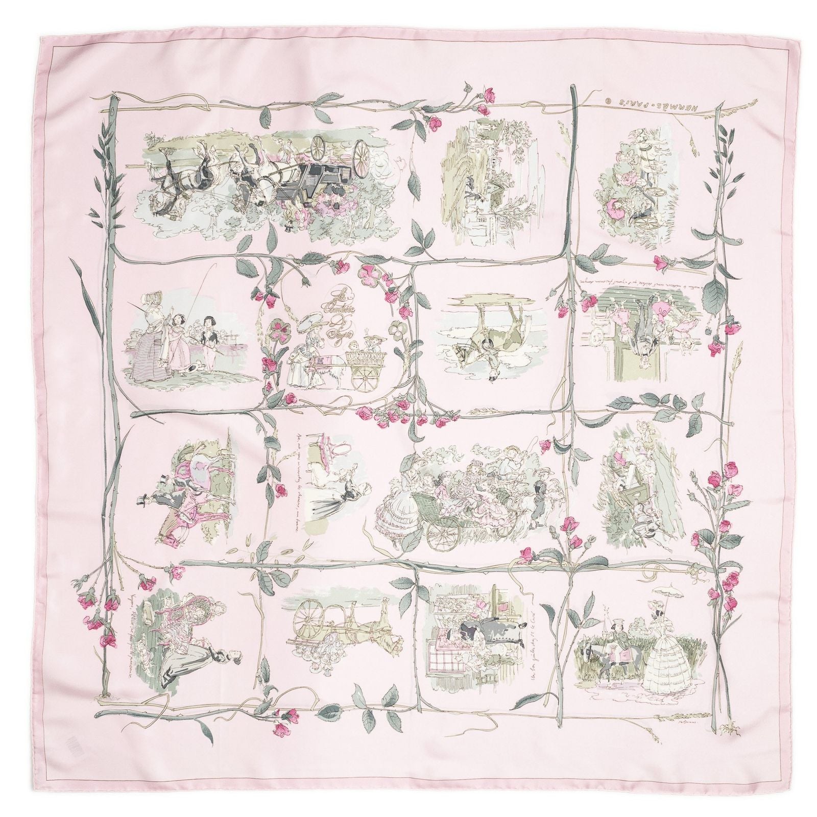 Hermes Scarf Light Pink Green Silk — view 2