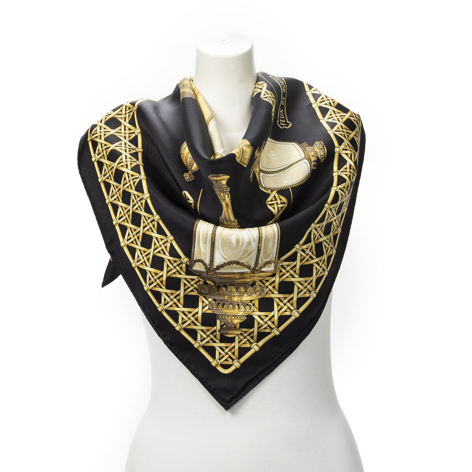 Hermes Scarf Black Gold Silk