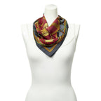 Hermes Handkerchief Red Gray Gold 100% Twill Silk