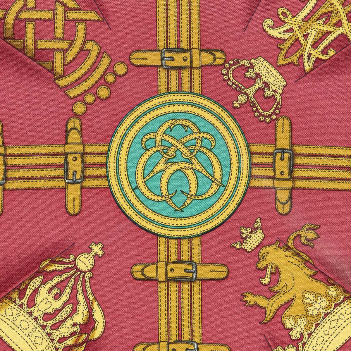 Hermes Handkerchief Red Gray Gold 100% Twill Silk — view 3