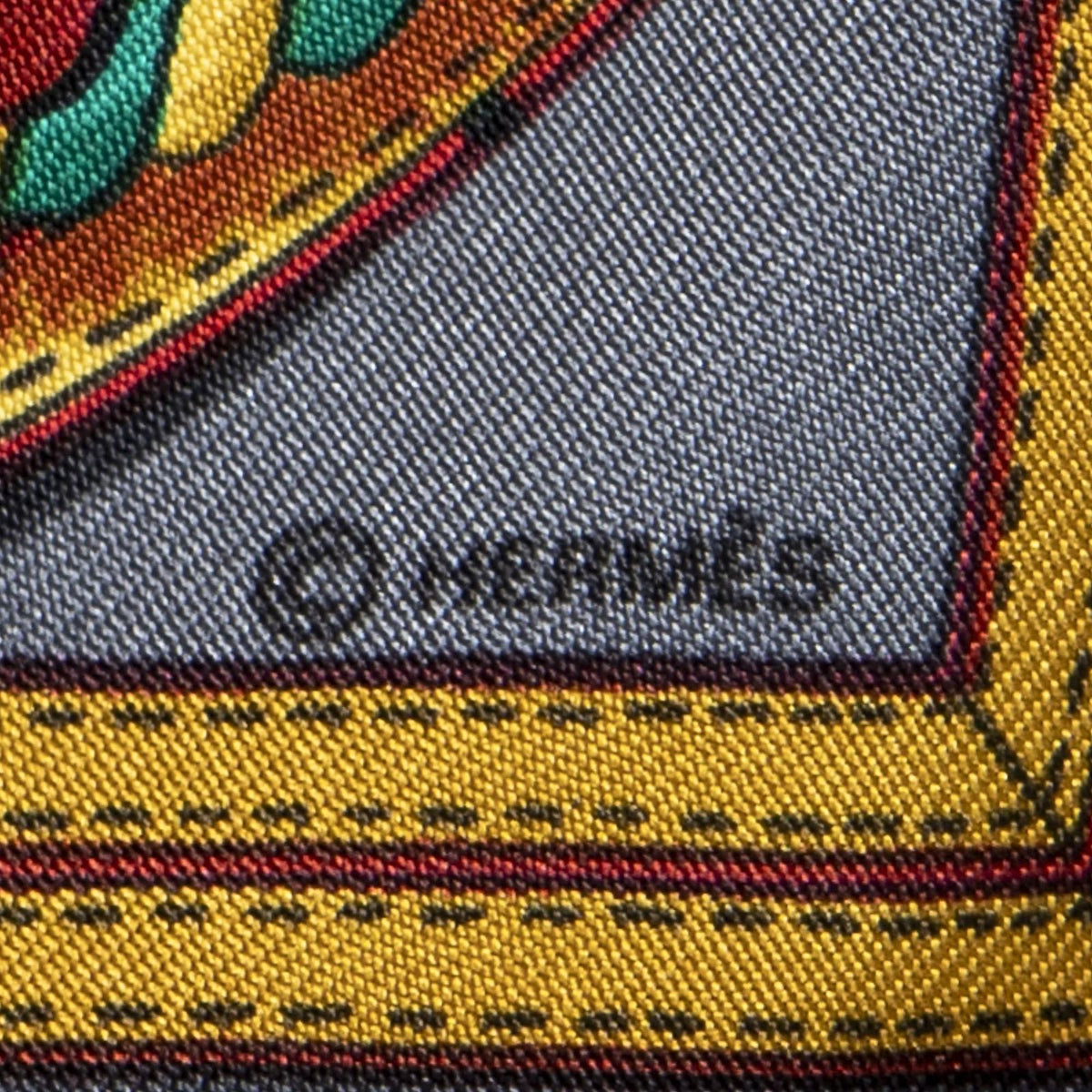 Hermes Handkerchief Red Gray Gold 100% Twill Silk — view 4