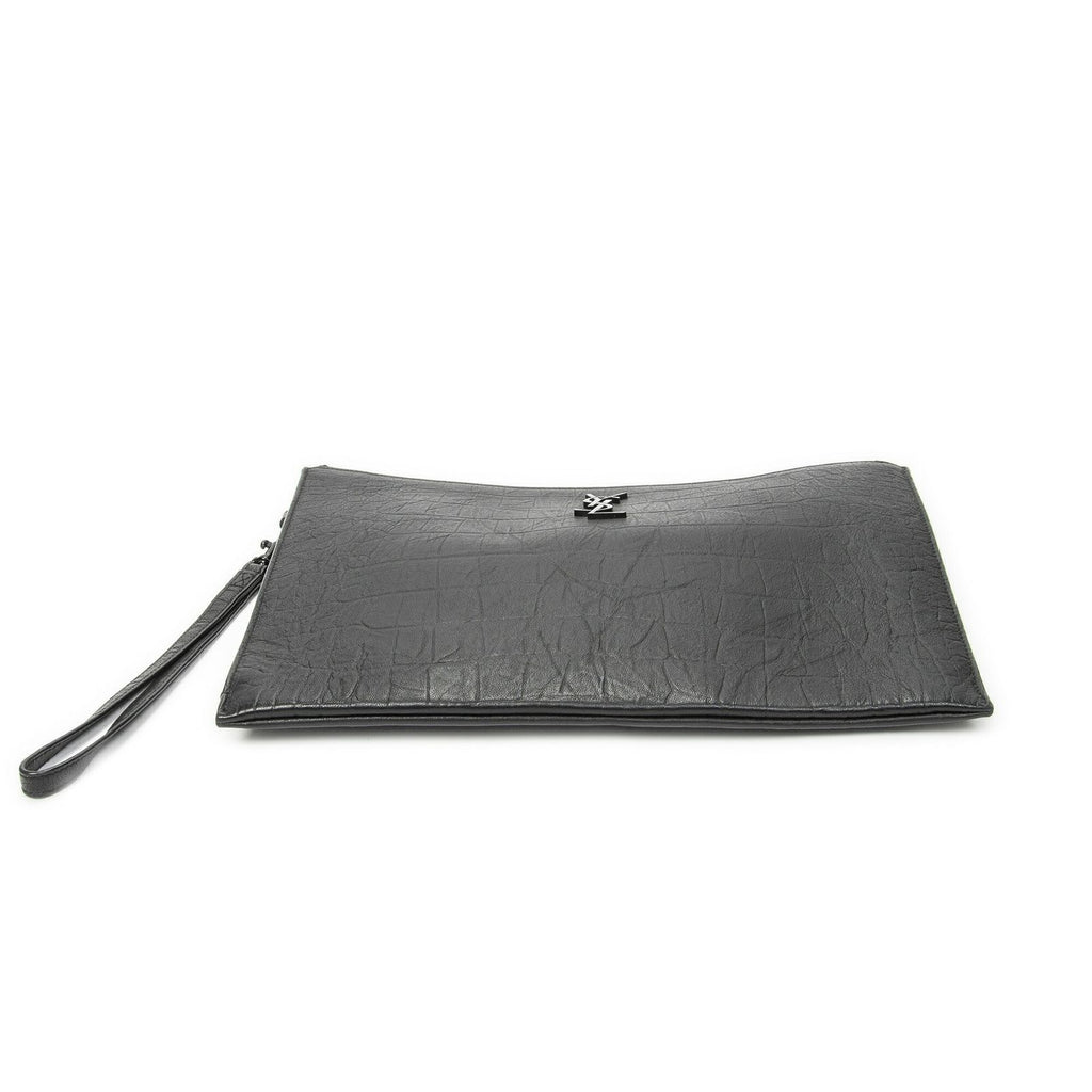 Saint Laurent Tablet Clutch Gray Croco Embossed Leather — view 3