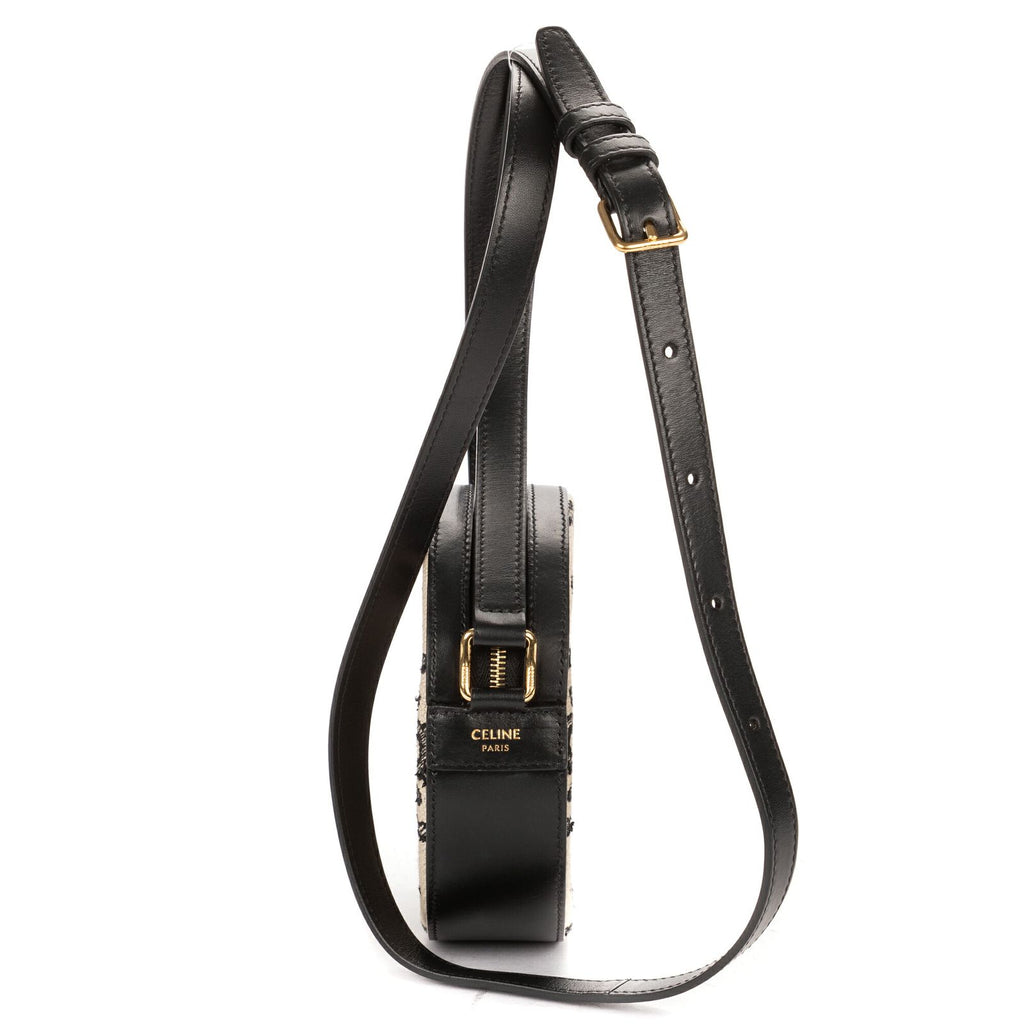 Celine Round Purse Crossbody Black Beige Triomphe Embroidery Canvas — view 3