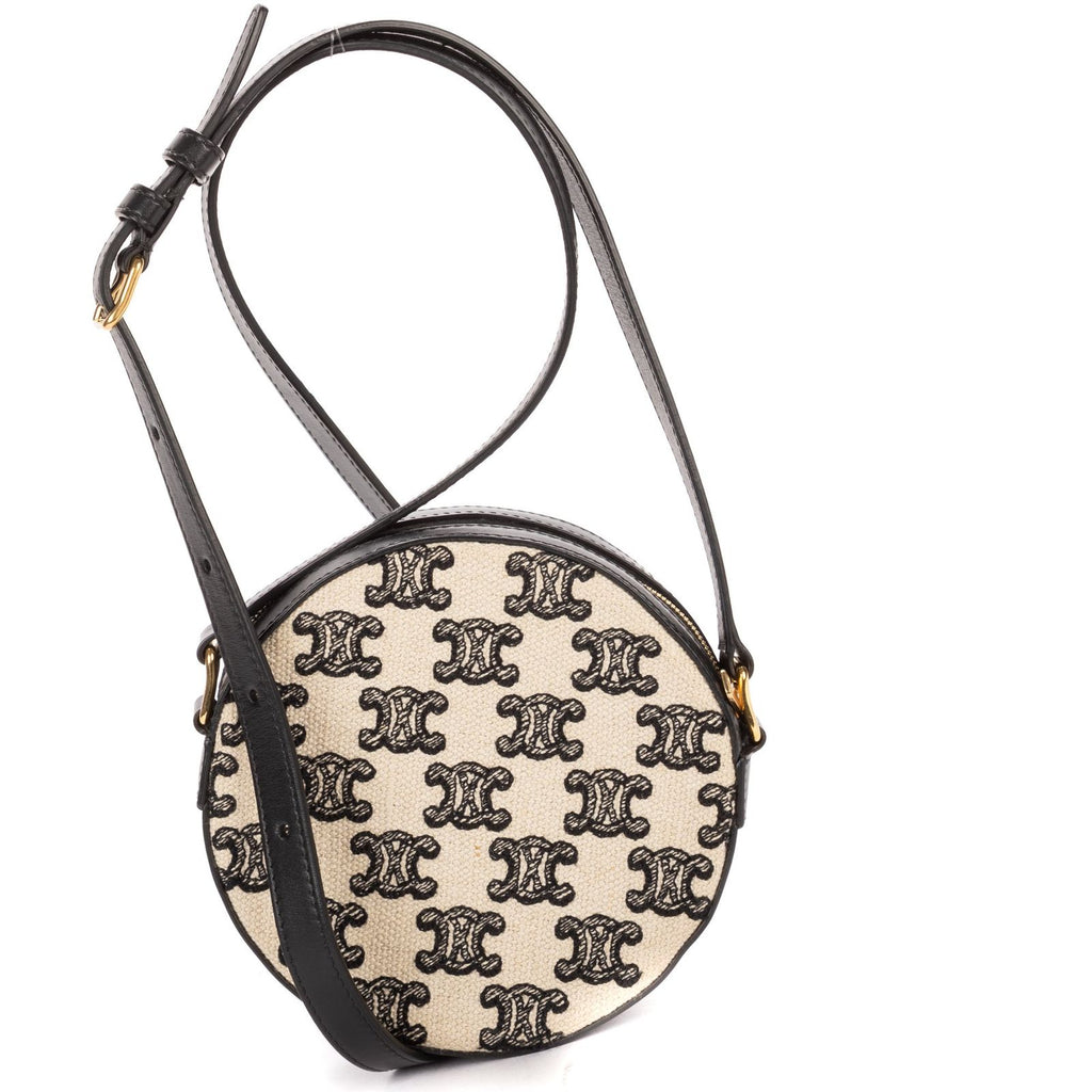 Celine Round Purse Crossbody Black Beige Triomphe Embroidery Canvas — view 5