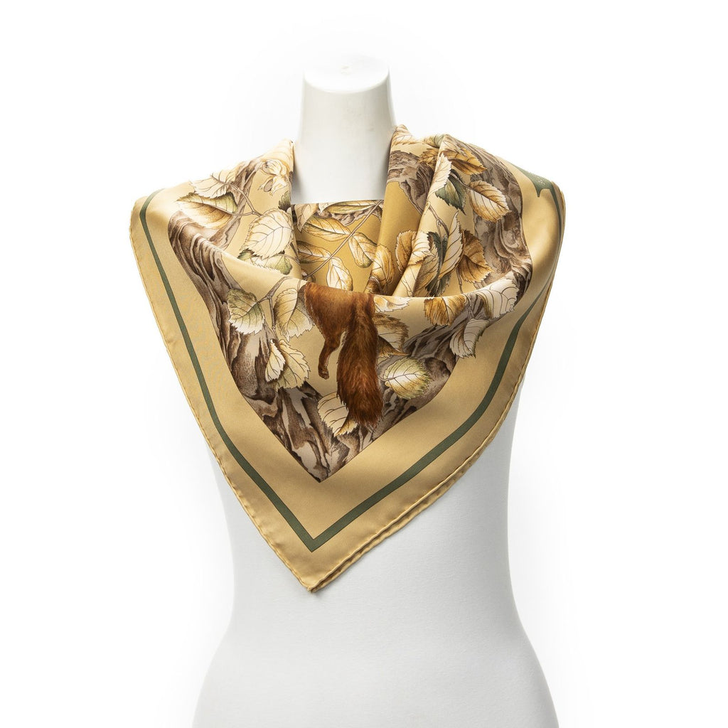 Hermes Scarf Gold Green Brown Silk