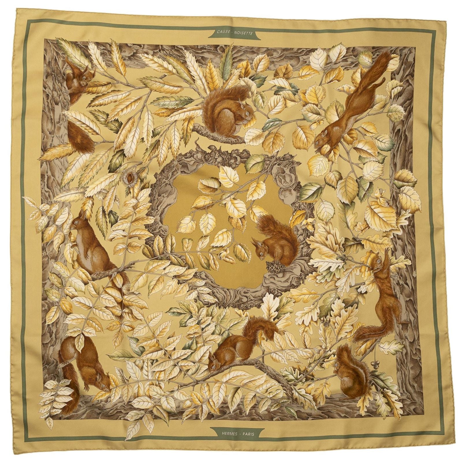 Hermes Scarf Gold Green Brown Silk — view 2