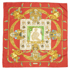 Hermes Scarf Red Gold Beige Silk — view 2