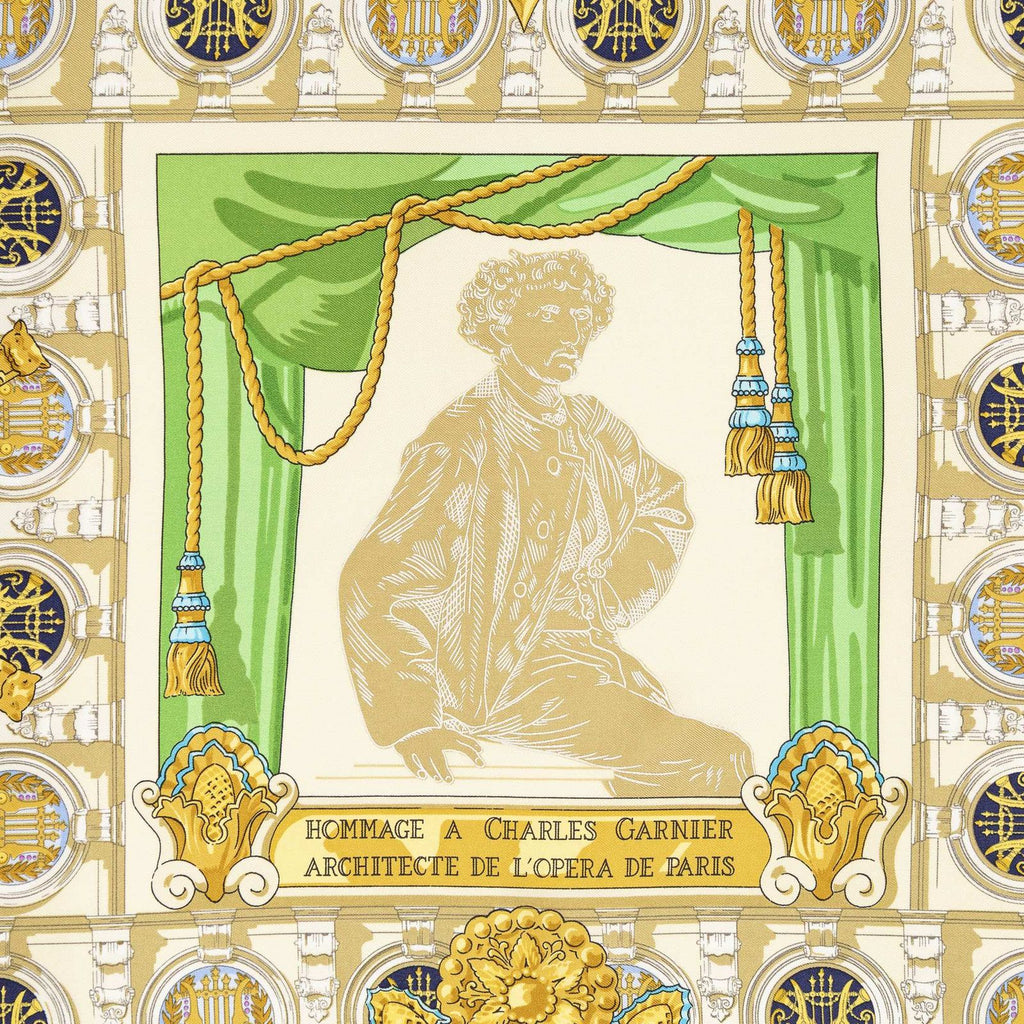 Hermes Scarf Red Gold Beige Silk — view 3