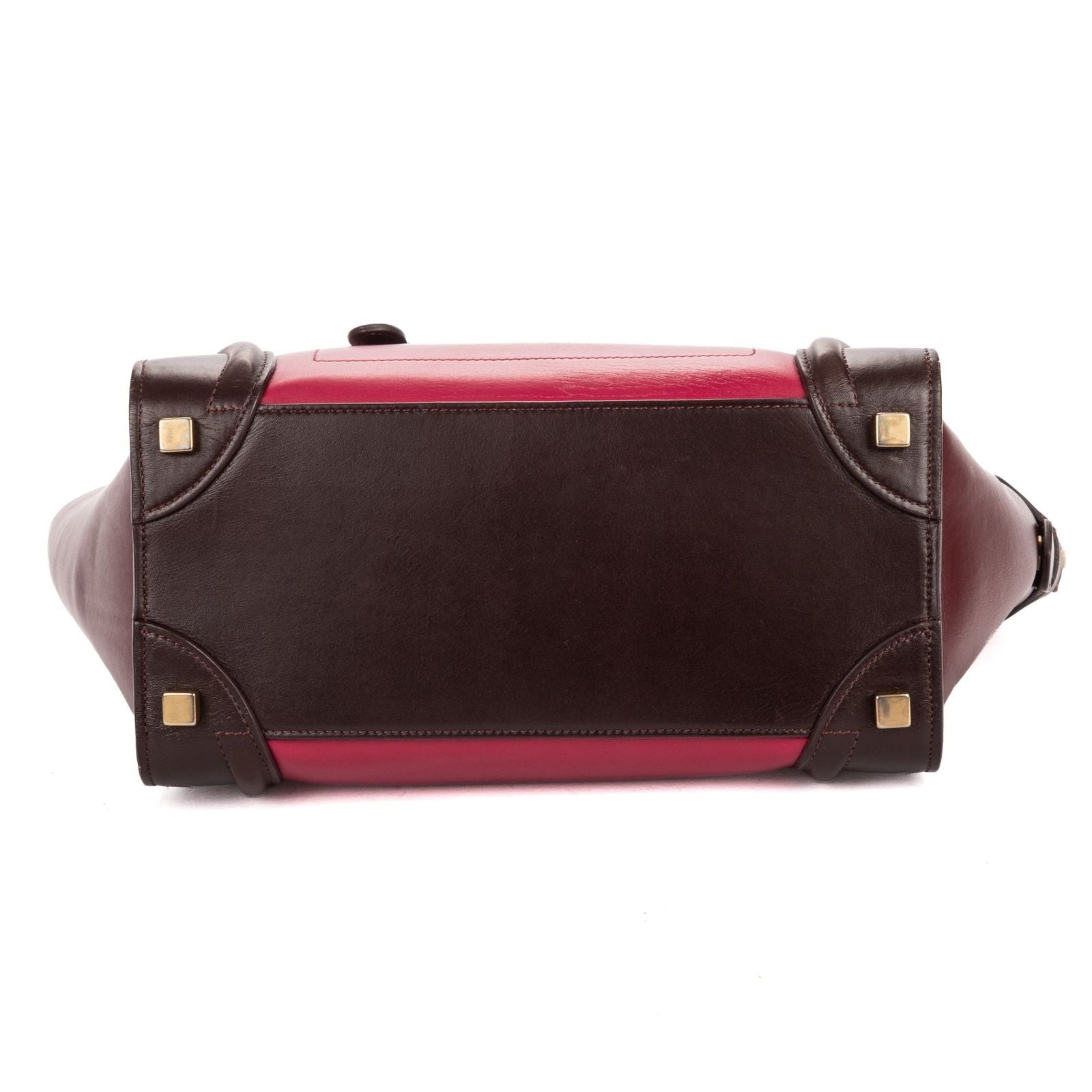 Celine Micro Tricolor Luggage Dark Brown Pink Burgundy Grain Calfskin Leather — view 6
