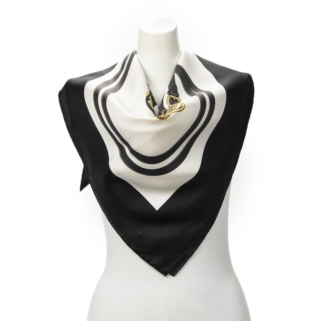 Hermes Scarf Black Ivory Twill Silk