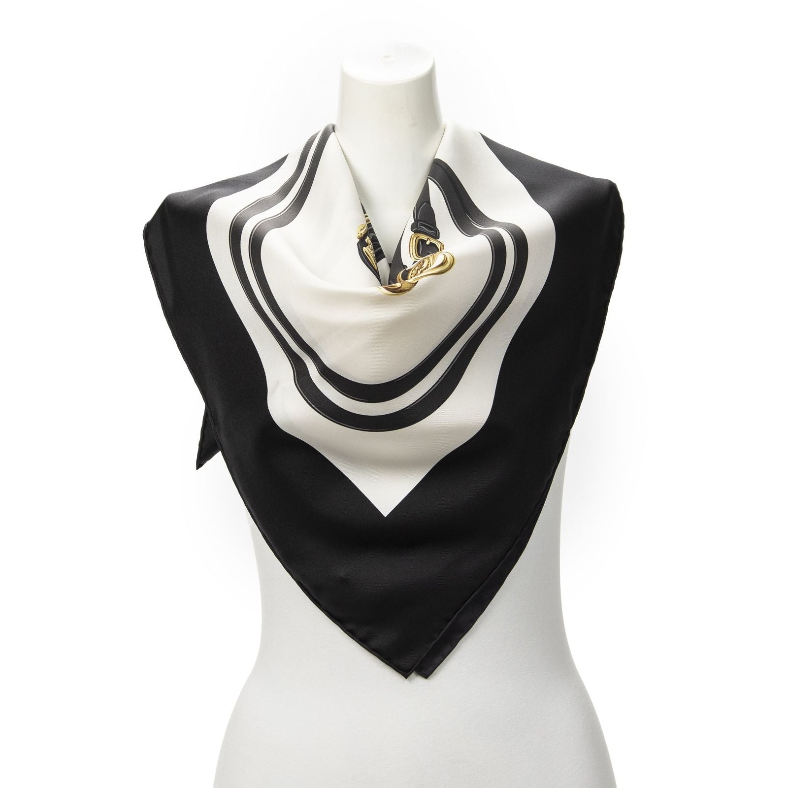 Hermes Scarf Black Ivory Twill Silk